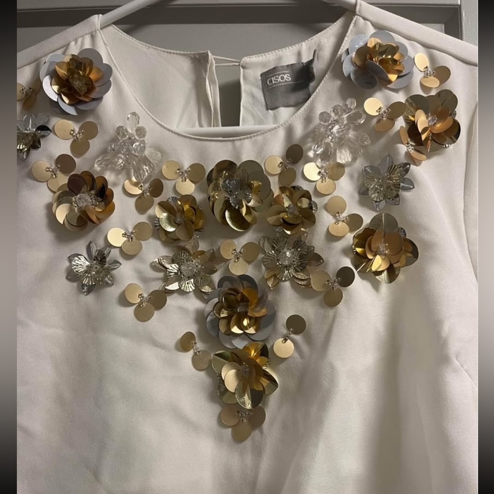 ASOS White Chiffon Dress with Gold Beading - Picture 2 of 4